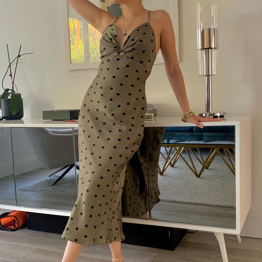 Zara Olive Polka Dot Midi Dress
